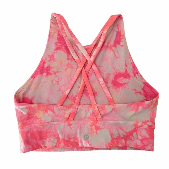 Lululemon Energy Long Line High Neck Pink Shibori Tie Dye Sports Bra - Picture 4 of 6
